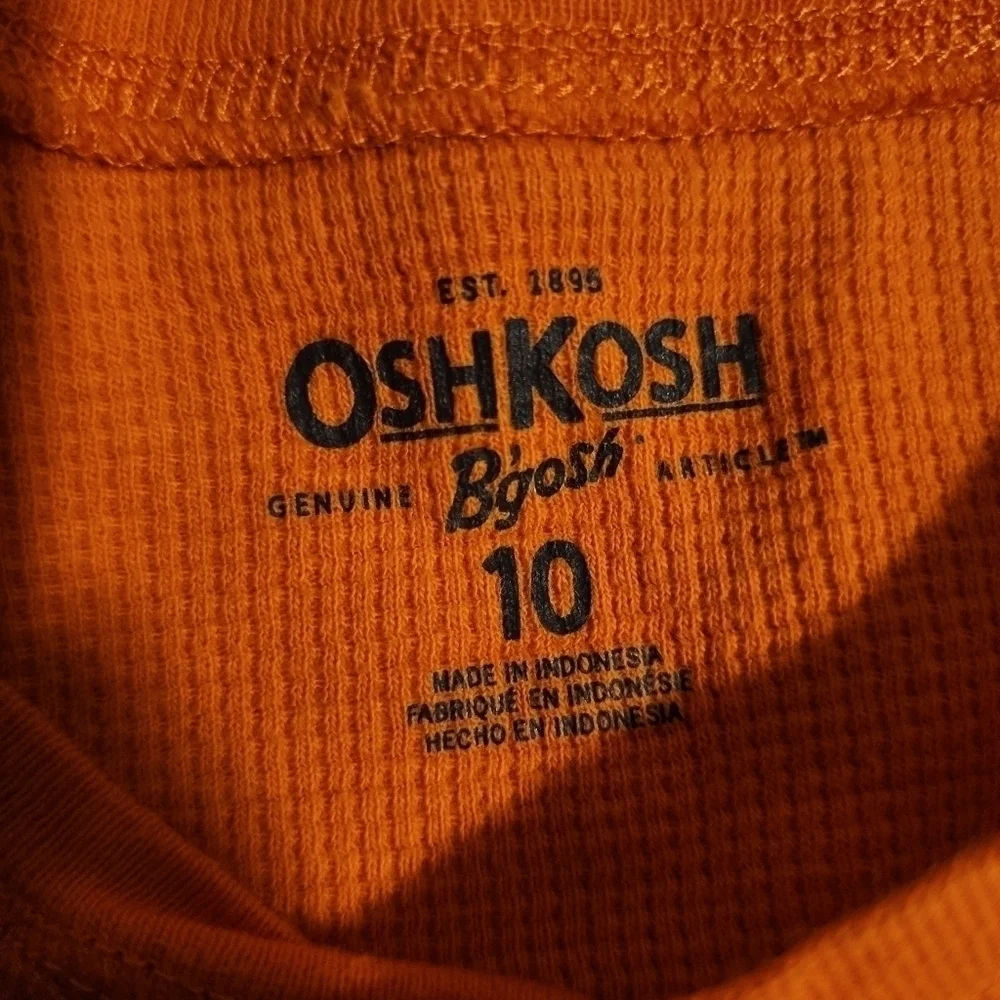 Oshkosh B'gosh Orange Long Sleeve Henley Thermal Shirt Boy's Size 10 Base Layer